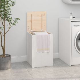 Laundry Box White 17.3x17.3x26.0" Solid Wood Pine
