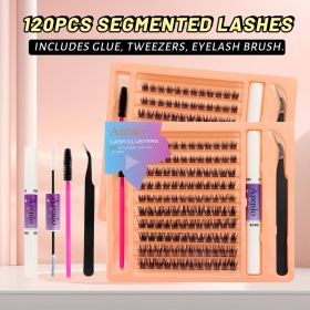 Eyelash Extension Kit Single Box 120 Pieces Eyelash Cluster Kit Eyelash Bonding and Sealing Waterproof Eyelash Tweezers DIY Eyelash Extension Kit (Color: black*10)
